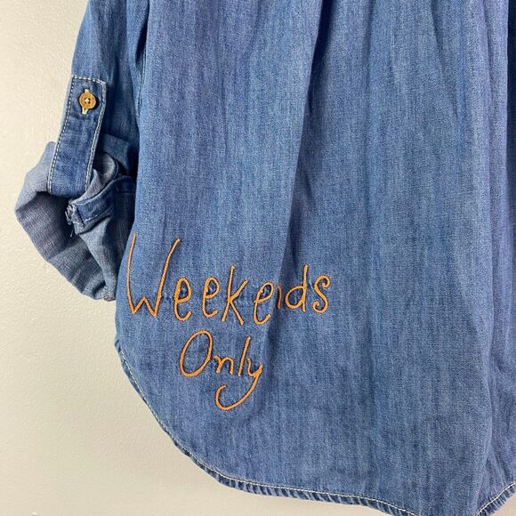 Anthropologie Pilcro Embroidered Icon Long Sleeve Denim top - Picture 9 of 11